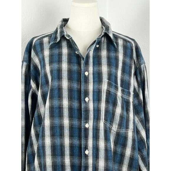 BAXTER Indigo Denim Button-up Shirt in navy black & light gray plaid (Mens: XL) - Picture 1 of 10